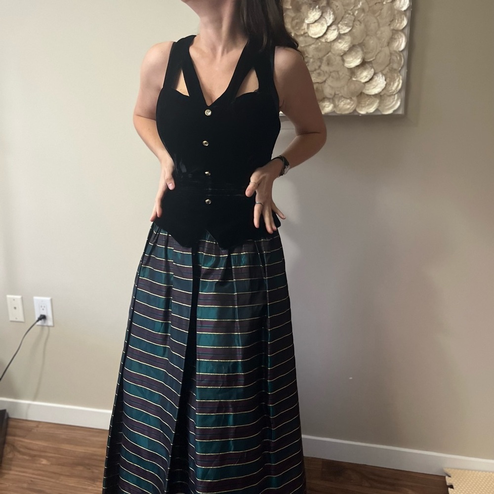 GUNNE SAX Rare 80s Vintage Formal Dress Velvet Metallic Striped - Picture 2 of 11